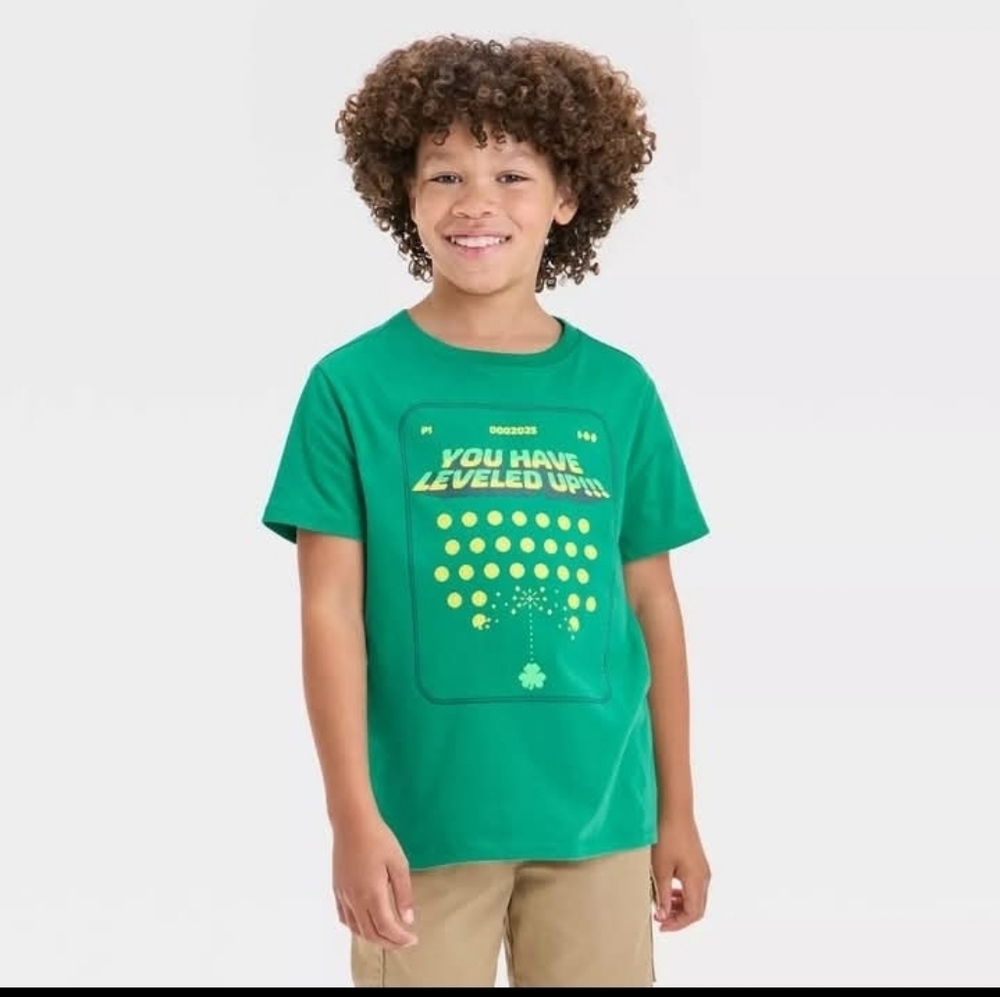 Cat & Jack Green You Have Leveled Up T-shir Child Size L 10-12 Husky